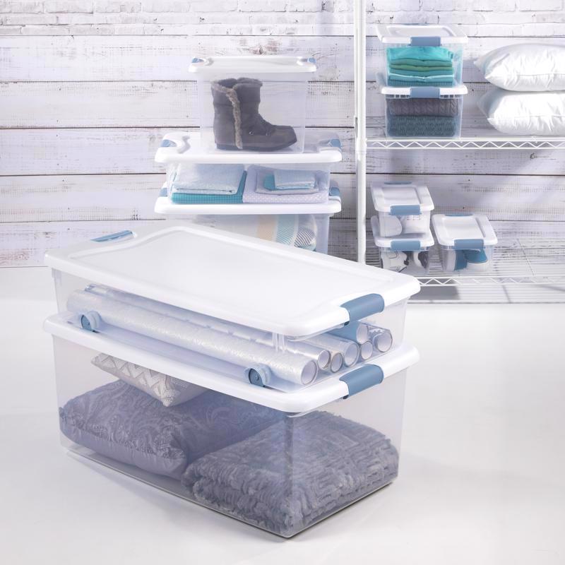 Sterilite 25 qt Clear/White Latch Storage Box 11-5/8 in. H X 16-1/4 in. W X 11-1/4 in. D Stackable