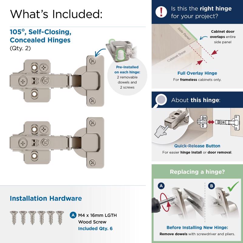 Amerock Functional Hardware 2-7/16 in. W X 4-7/16 in. L Nickel Silver Zinc Full Frameless Concealed