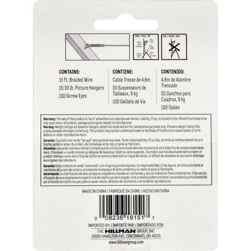 HILLMAN Zinc Conventional Picture Hanging Set 20 lb 5 pk - Case of 10