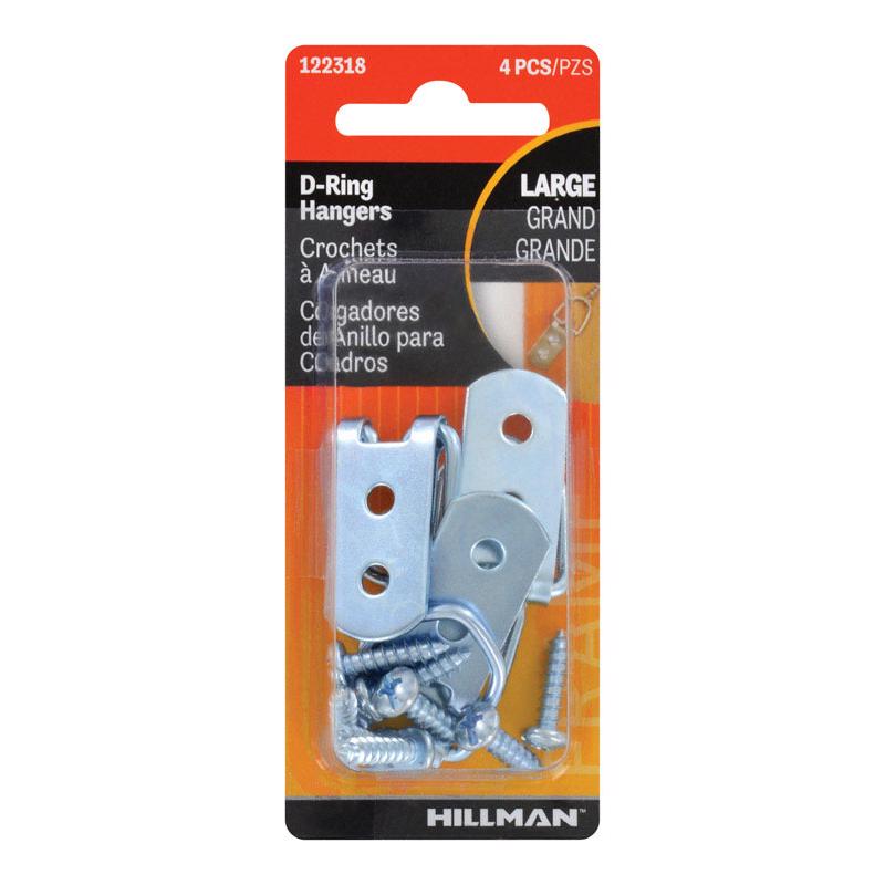 HILLMAN Zinc Silver Large D-Ring Hanger 4 pc - Case of 10