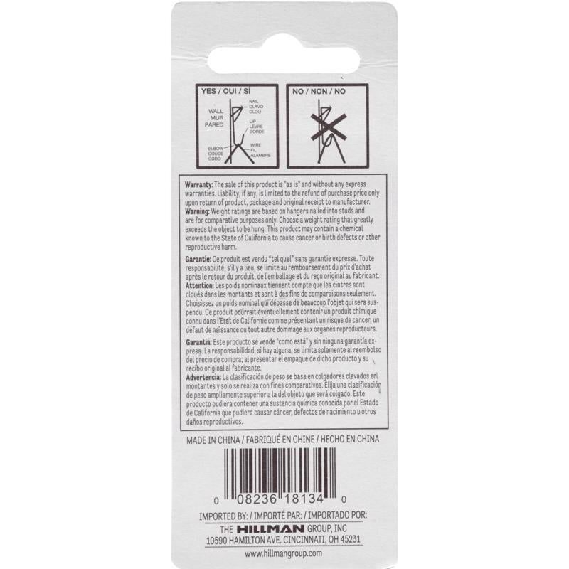 HILLMAN Zinc Silver Conventional Picture Hanger 30 lb 1 pk - Case of 10