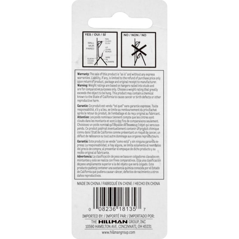 HILLMAN Zinc Silver Conventional Picture Hanger 50 lb 1 pk