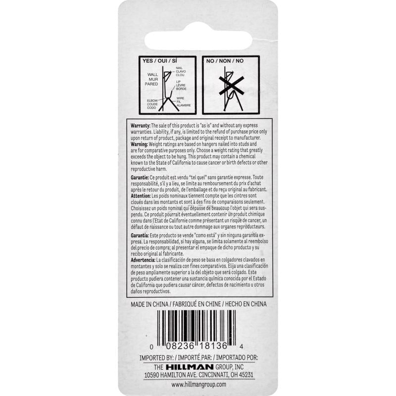 HILLMAN Zinc Silver Conventional Picture Hanger 100 lb 1 pk - Case of 10