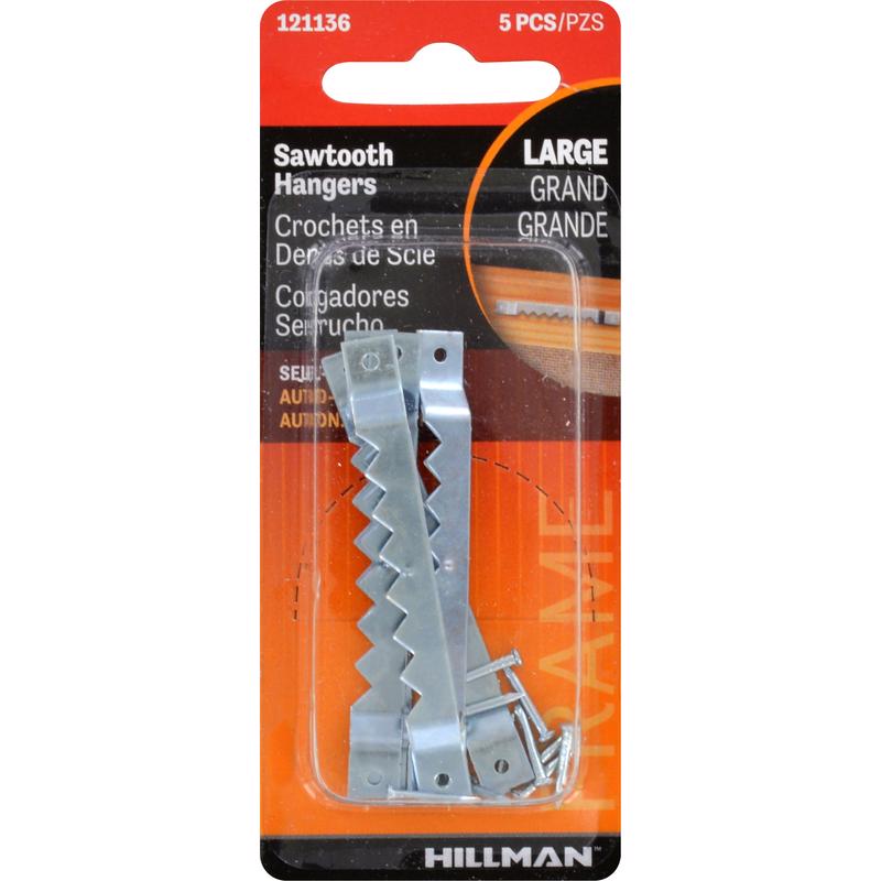 Hillman Zinc Silver Large Sawtooth Hanger 5 pc - Case of 10