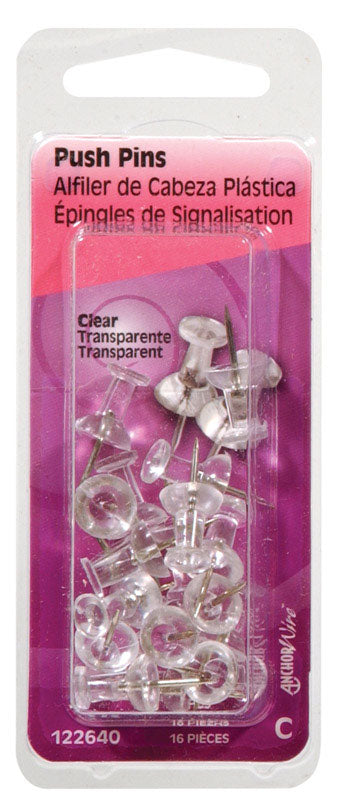 HILLMAN Anchor Wire Clear Push Pins 16 pc - Case of 6