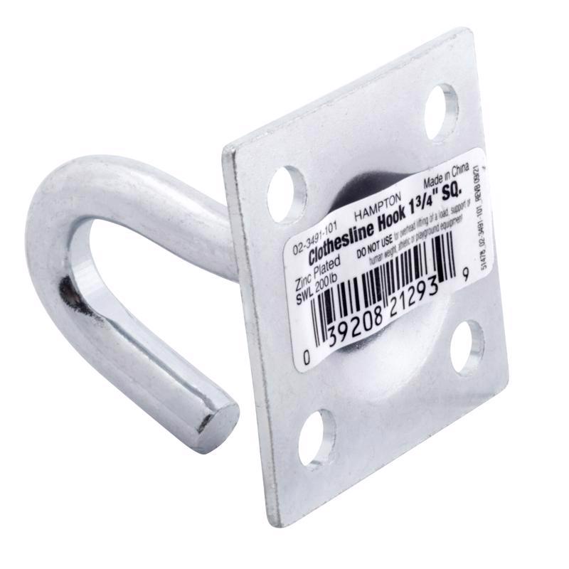 Hampton Small Zinc-Plated Silver Steel 1.75 in. L Clothesline Hook Plate Type 200 lb 1 pk - Case of 10