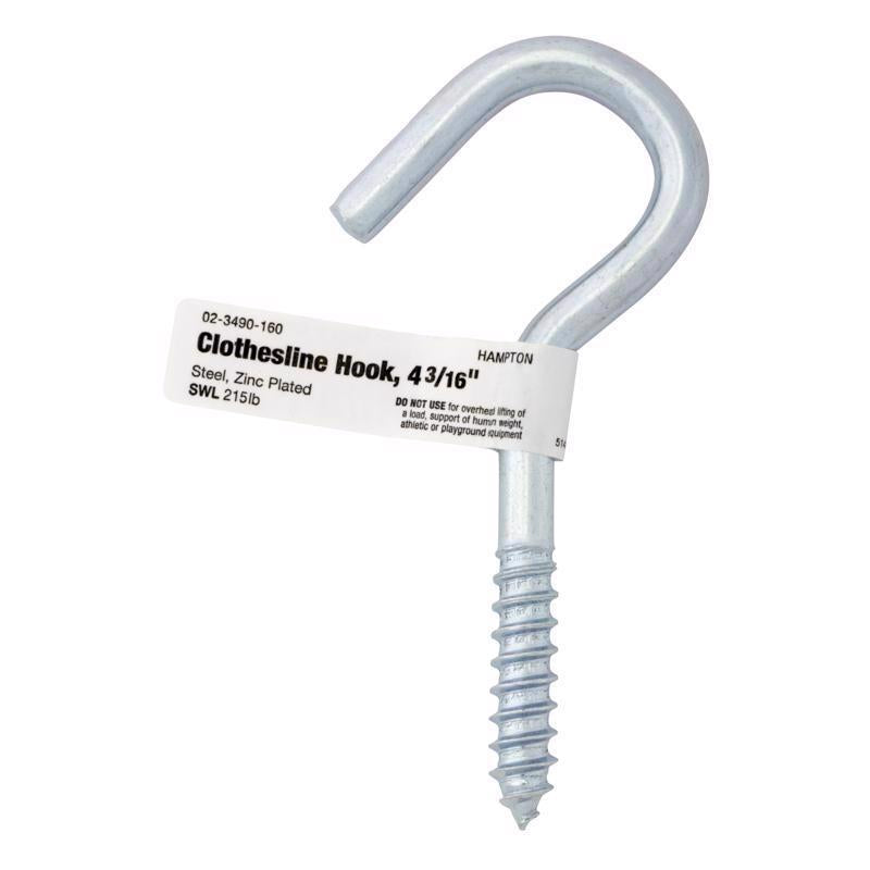 Hampton Small Zinc-Plated Silver Steel 4.1875 in. L Clothesline Hook 215 lb 1 pk - Case of 10