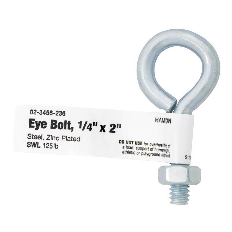 Hampton 1/4 in. X 2 in. L Zinc-Plated Steel Eyebolt Nut Included - Case of 10
