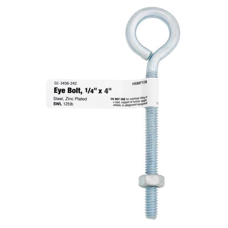 Hampton 1/4 in. X 4 in. L Zinc-Plated Steel Eyebolt Nut Included - Case of 10
