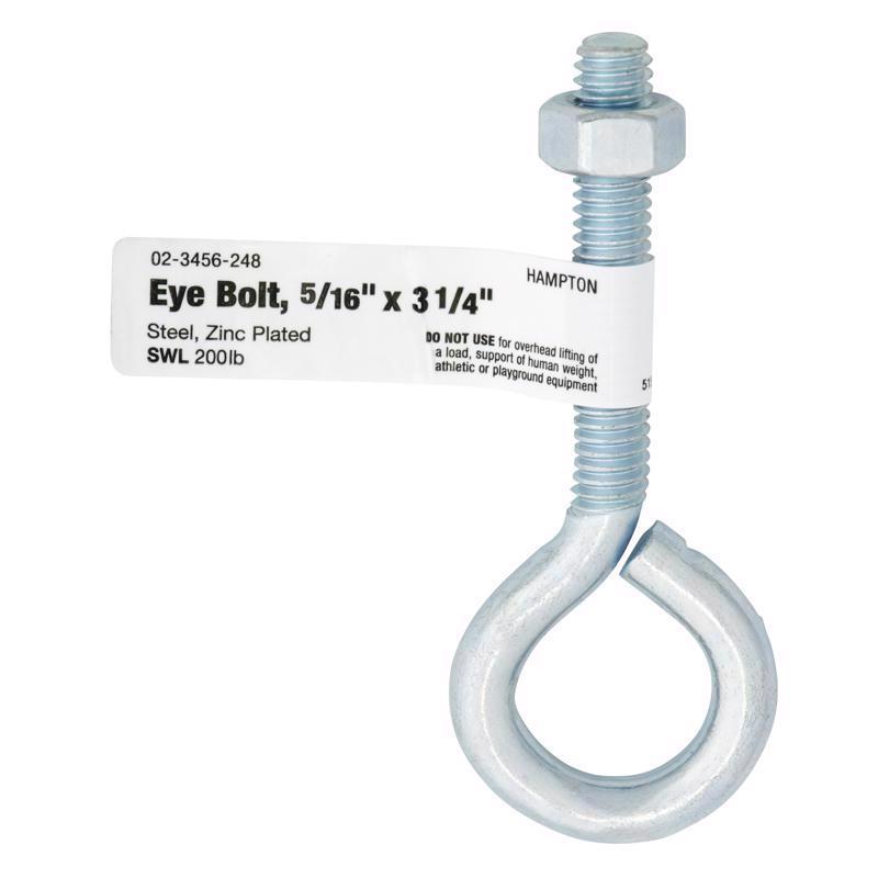Hampton 5/16 in. X 3-1/4 in. L Zinc-Plated Steel Eyebolt Nut Included - Case of 10