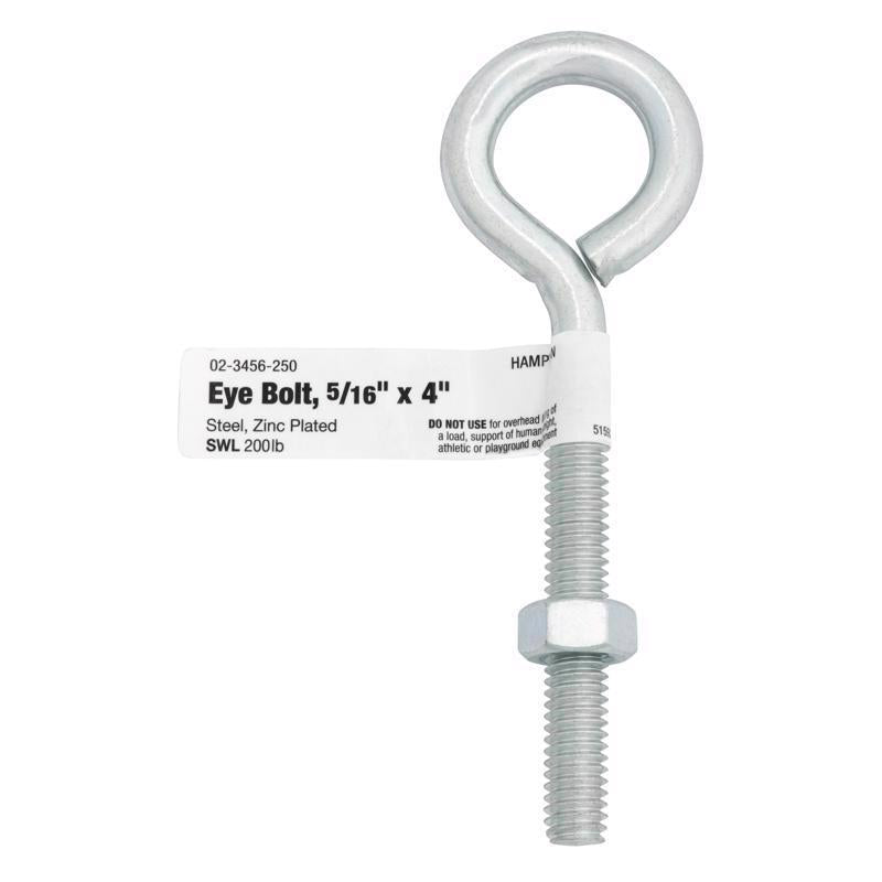Hampton 5/16 in. X 4 in. L Zinc-Plated Steel Eyebolt Nut Included - Case of 10