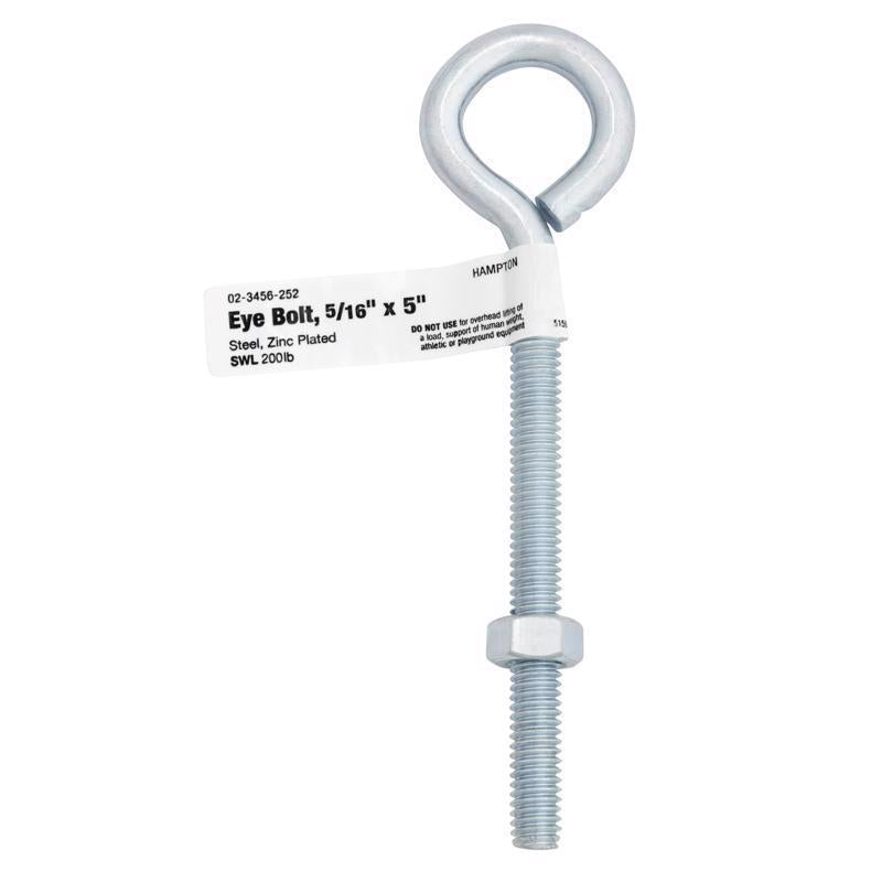 Hampton 5/16 in. X 5 in. L Zinc-Plated Steel Eyebolt Nut Included - Case of 10