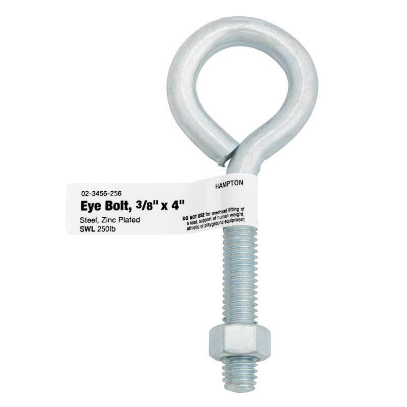 Hampton 3/8 in. X 4 in. L Zinc-Plated Steel Eyebolt with Nut Nut Included - Case of 10