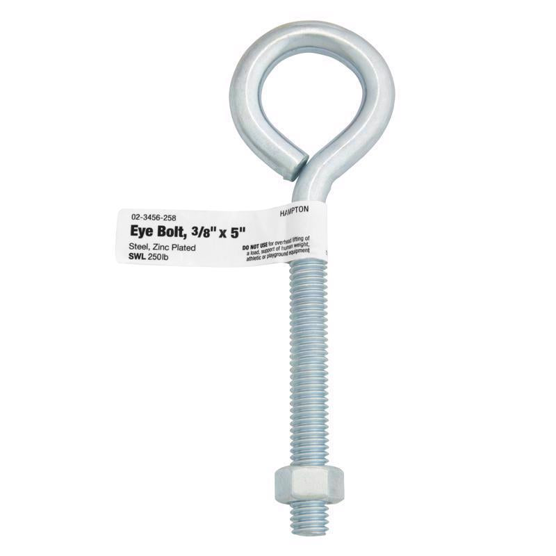 Hampton 3/8 in. X 5 in. L Zinc-Plated Steel Eyebolt Nut Included - Case of 10