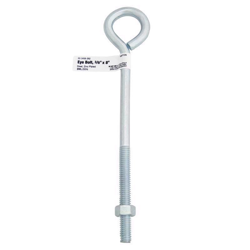 Hampton 3/8 in. X 8 in. L Zinc-Plated Steel Eyebolt Nut Included - Case of 10