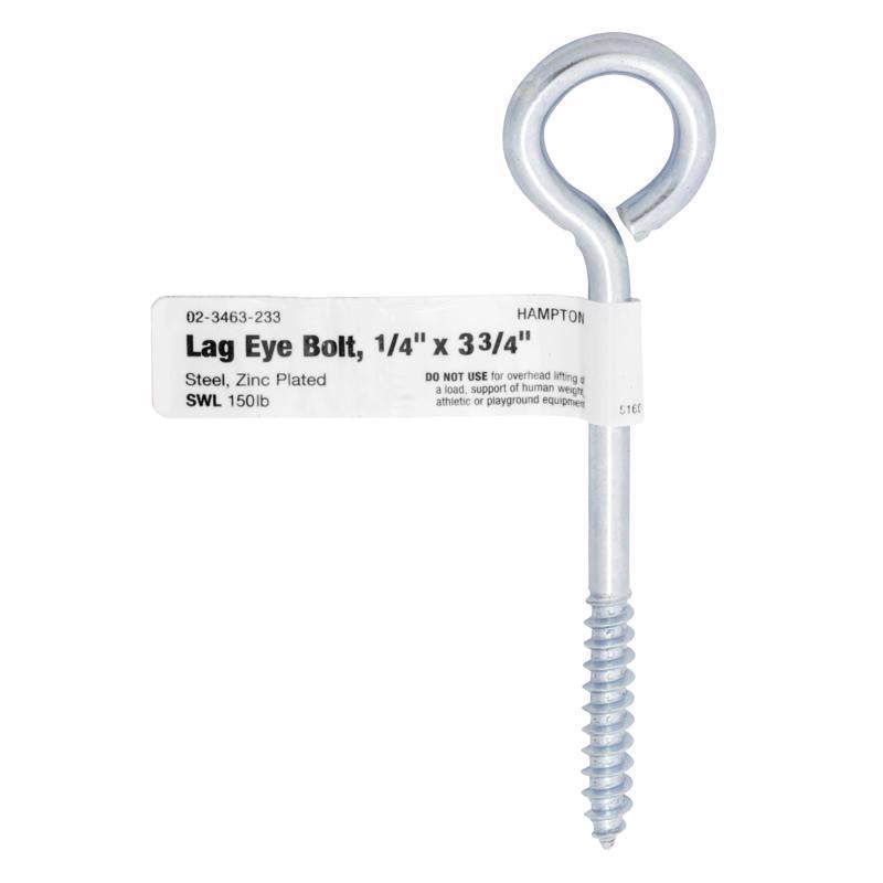 Hampton 1/4 in. X 3-3/4 in. L Zinc-Plated Steel Lag Thread Eyebolt - Case of 10