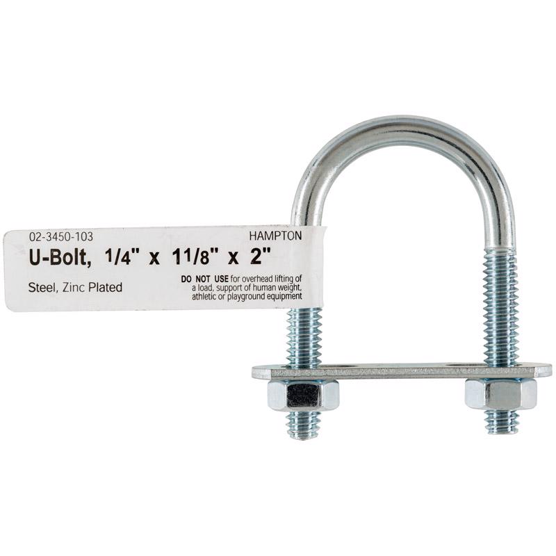 Hampton 1/4 in. X 1-1/8 in. W X 2 in. L Coarse Zinc-Plated Steel U-Bolt - Case of 10