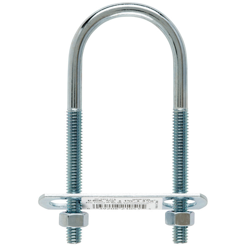Hampton 5/16 in. X 1-3/4 in. W X 4-3/16 in. L Coarse Zinc-Plated Steel U-Bolt - Case of 10