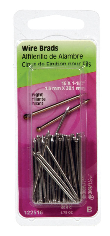 HILLMAN Anchor Wire 16 Ga. X 1-1/2 in. L Bright Steel Brad Nails 1 pk 1.75 oz - Case of 6