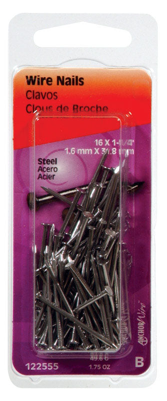 HILLMAN Anchor Wire 16 Ga. X 1-1/4 in. L Bright Steel Wire Nails 1 pk 1.75 oz - Case of 6