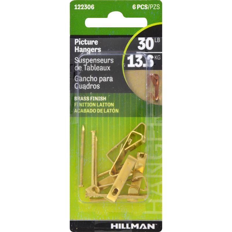 HILLMAN Brass-Plated Gold Conventional Picture Hanger 30 lb 6 pk - Case of 10