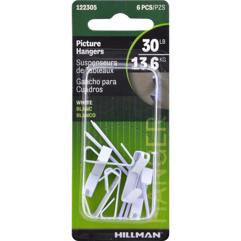 HILLMAN Steel-Plated White Conventional Picture Hanger 30 lb 6 pk - Case of 10