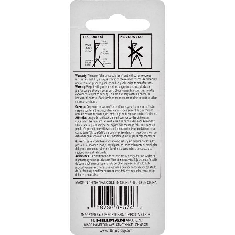 HILLMAN Steel-Plated White Conventional Picture Hanger 30 lb 6 pk - Case of 10