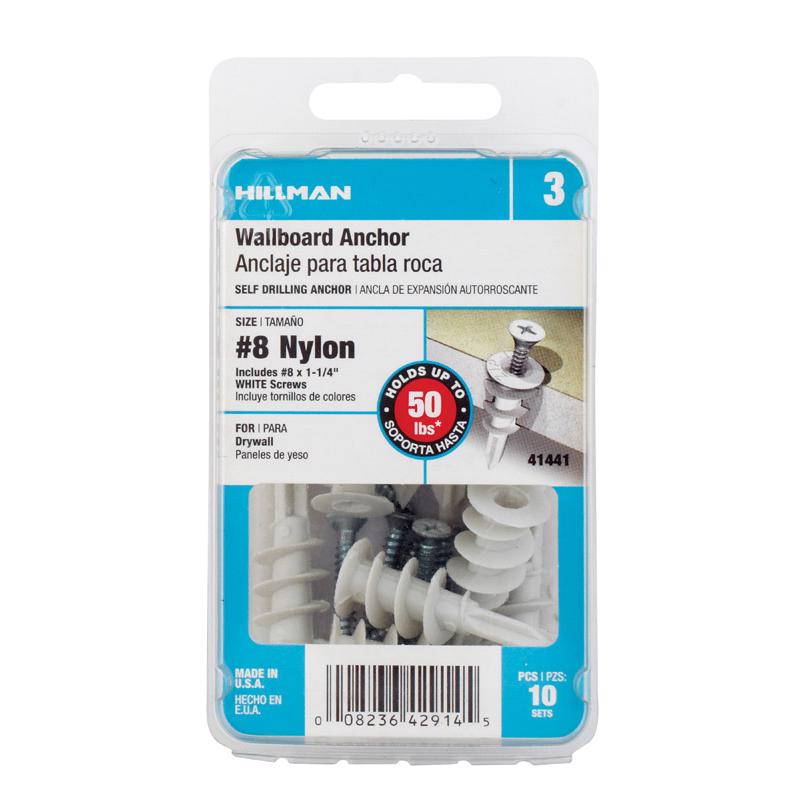 HILLMAN .164 in. D X 1.5 in. L Plastic Pan Head Drywall Anchor 10 pc - Case of 5
