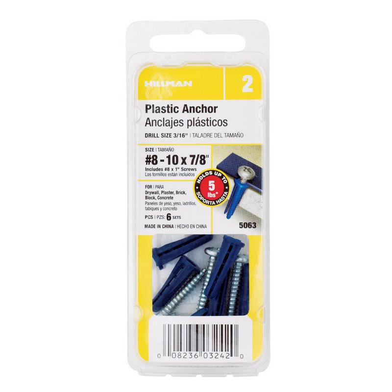 HILLMAN .164 in. D X 7/8 in. L Plastic Pan Head Conical Anchor 6 pc - Case of 10