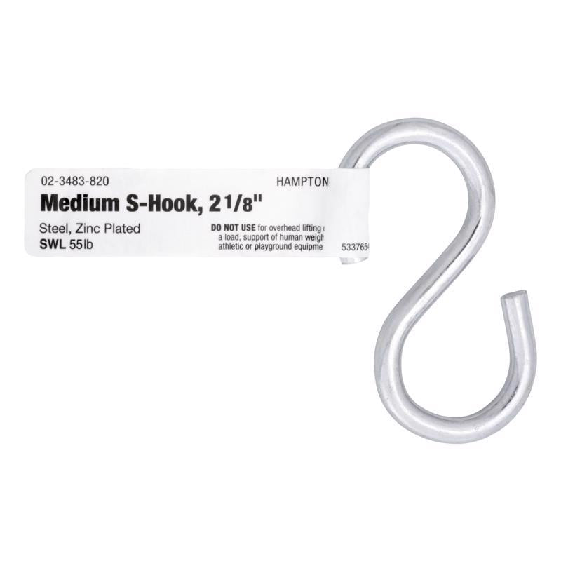 Hampton Medium Zinc-Plated Silver Steel 2.125 in. L S-Hook 55 lb 1 pk - Case of 20