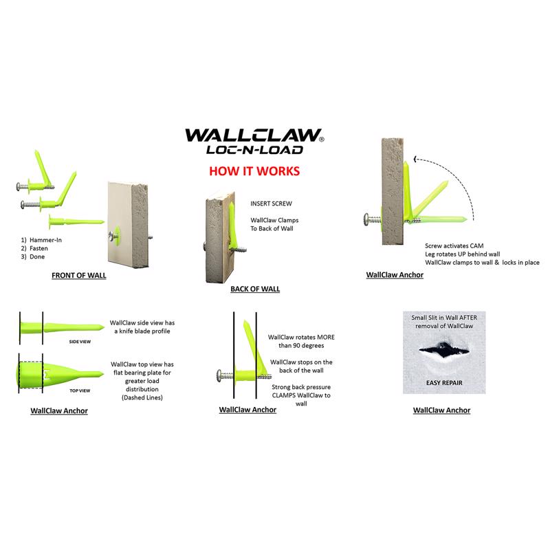 WallClaw Anchors LOC-N-LOAD .25 in. D X 2 in. L Plastic/Steel Pan Head Wallboard Anchors 10 pk