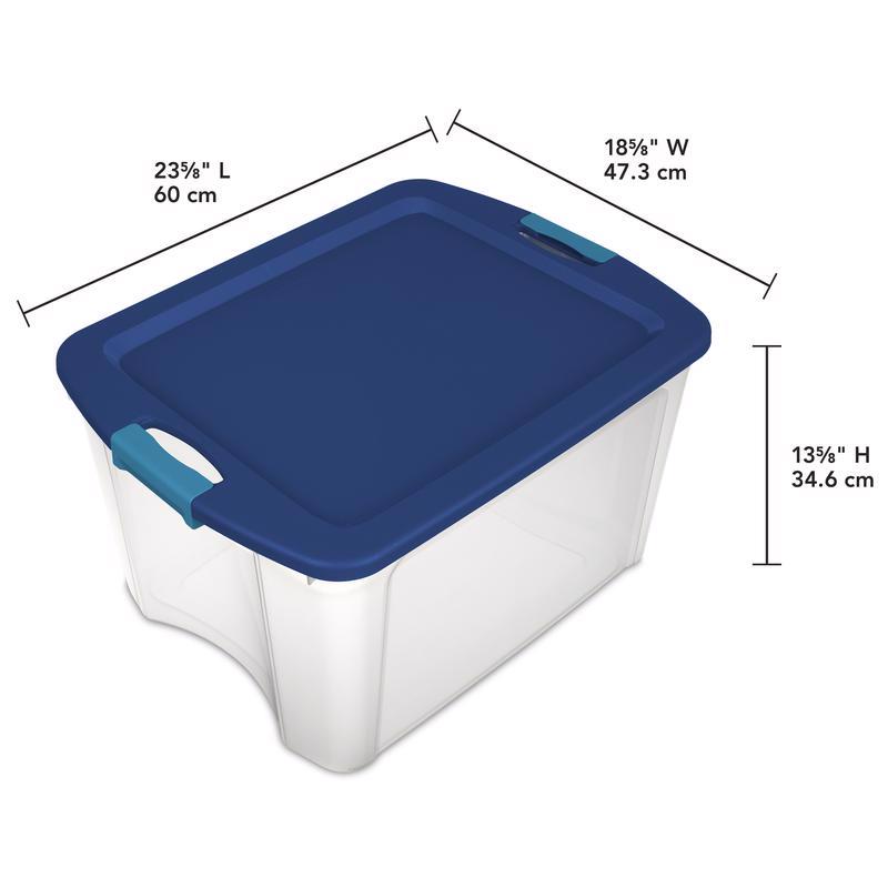Sterilite 18 gal Blue/Clear Latch Storage Box 13-5/8 in. H X 23-5/8 in. W X 18-5/8 in. D Stackable - Case of 6