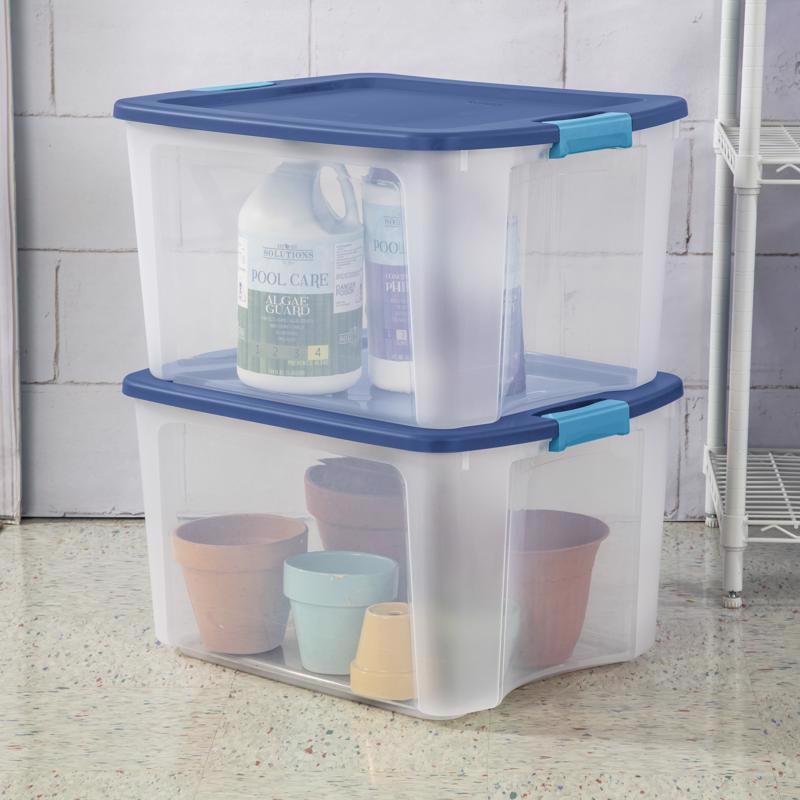 Sterilite 18 gal Blue/Clear Latch Storage Box 13-5/8 in. H X 23-5/8 in. W X 18-5/8 in. D Stackable - Case of 6