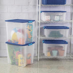Sterilite 18 gal Blue/Clear Latch Storage Box 13-5/8 in. H X 23-5/8 in. W X 18-5/8 in. D Stackable - Case of 6