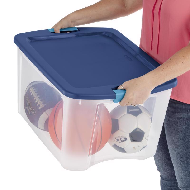 Sterilite 18 gal Blue/Clear Latch Storage Box 13-5/8 in. H X 23-5/8 in. W X 18-5/8 in. D Stackable - Case of 6