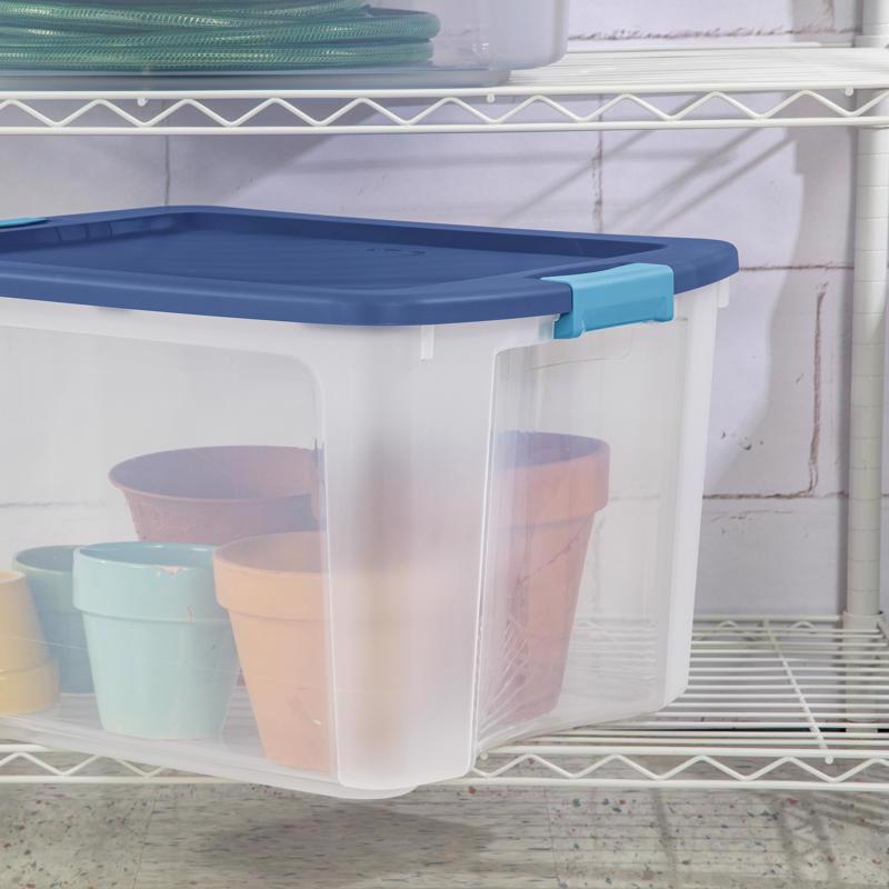 Sterilite 18 gal Blue/Clear Latch Storage Box 13-5/8 in. H X 23-5/8 in. W X 18-5/8 in. D Stackable - Case of 6