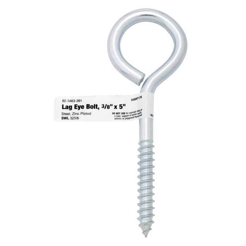 Hampton 3/8 in. X 5 in. L Zinc-Plated Steel Lag Thread Eyebolt Nut Included - Case of 10