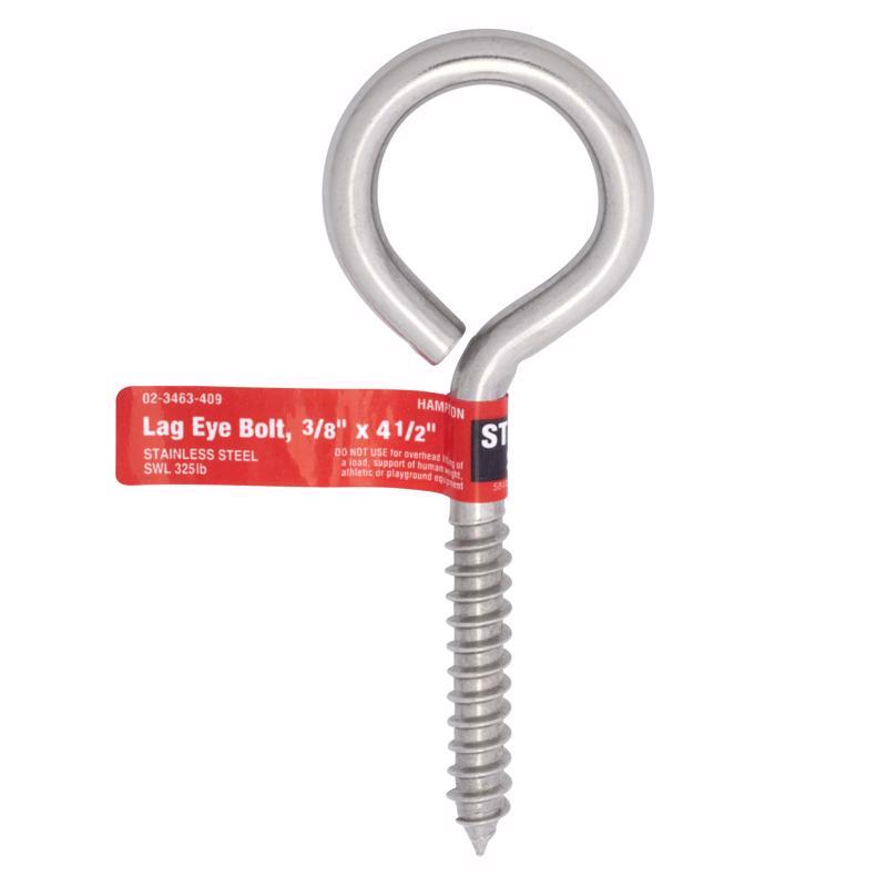 Hampton 3/8 in. X 4-1/2 in. L Stainless Stainless Steel Lag Thread Eyebolt - Case of 5