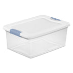 Sterilite 15 qt Clear/White Latch Storage Box 6-3/4 in. H X 16-1/4 in. W X 11-1/4 in. D Stackable - Case of 12