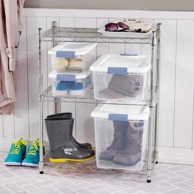 Sterilite 15 qt Clear/White Latch Storage Box 6-3/4 in. H X 16-1/4 in. W X 11-1/4 in. D Stackable - Case of 12