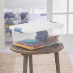 Sterilite 15 qt Clear/White Latch Storage Box 6-3/4 in. H X 16-1/4 in. W X 11-1/4 in. D Stackable - Case of 12