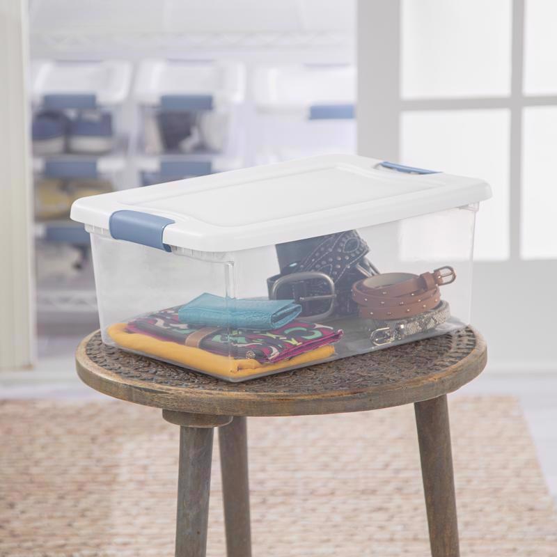 Sterilite 15 qt Clear/White Latch Storage Box 6-3/4 in. H X 16-1/4 in. W X 11-1/4 in. D Stackable - Case of 12