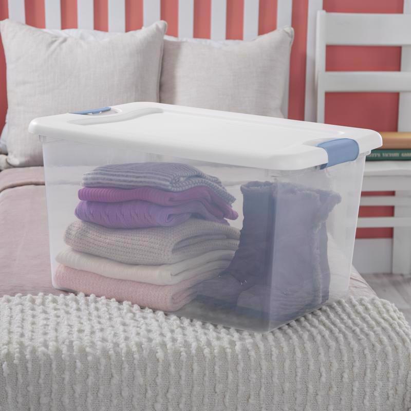Sterilite 64 qt Clear/White Latch Storage Box 13-1/2 in. H X 23-3/4 in. W X 16 in. D Stackable - Case of 6