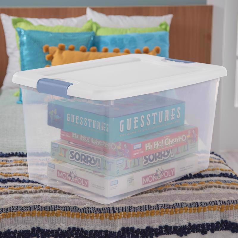 Sterilite 64 qt Clear/White Latch Storage Box 13-1/2 in. H X 23-3/4 in. W X 16 in. D Stackable - Case of 6
