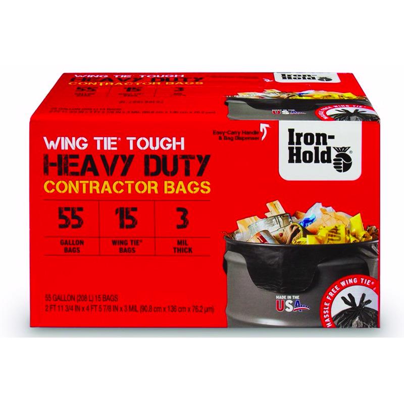 Iron-Hold 55 gal No Scent Contractor Bags Wing Ties 15 pk - Case of 4