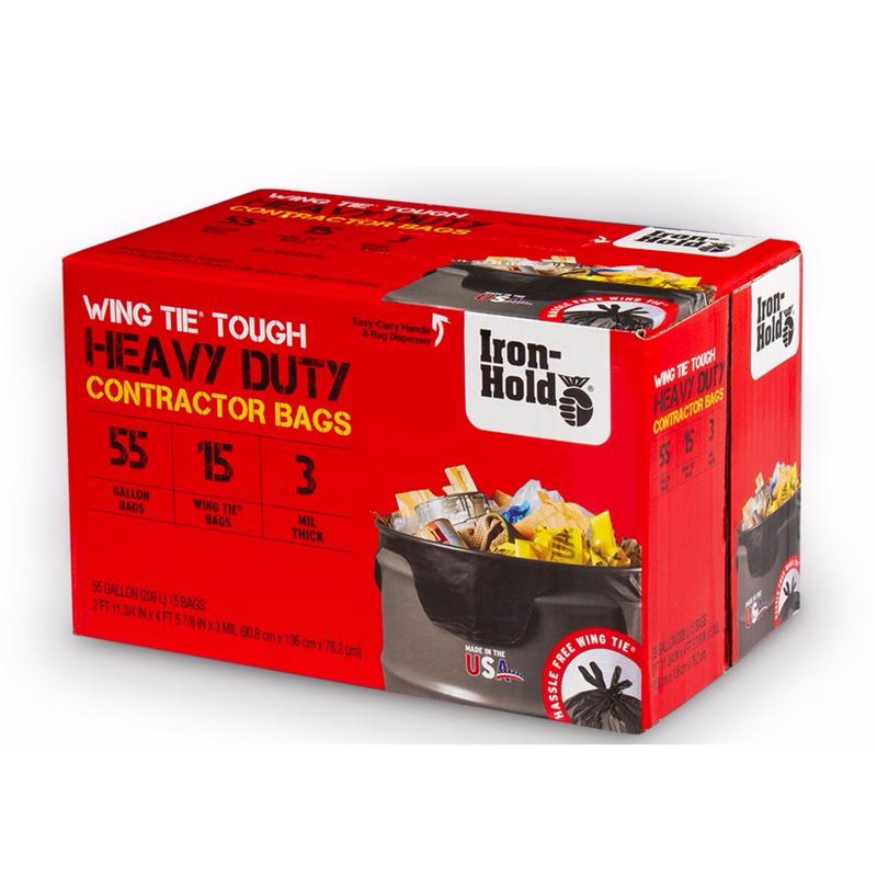 Iron-Hold 55 gal No Scent Contractor Bags Wing Ties 15 pk - Case of 4