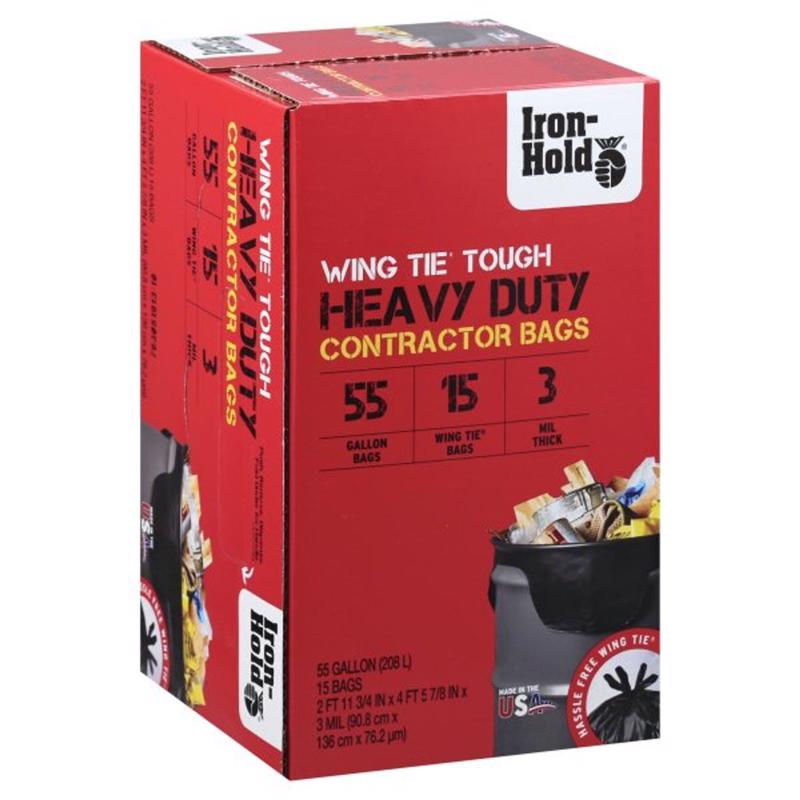 Iron-Hold 55 gal No Scent Contractor Bags Wing Ties 15 pk - Case of 4