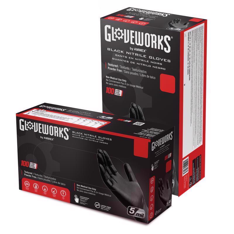 Gloveworks Nitrile Disposable Gloves Large Black Powder Free 100 pk - Case of 10