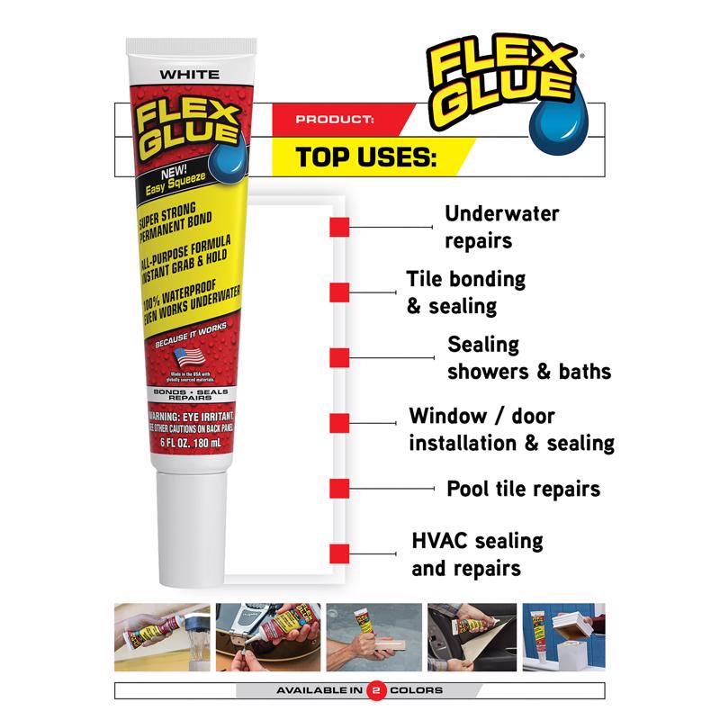 Flex Seal Family of Products Flex Glue Super Strength Rubber White Adhesive 6 fl. oz.