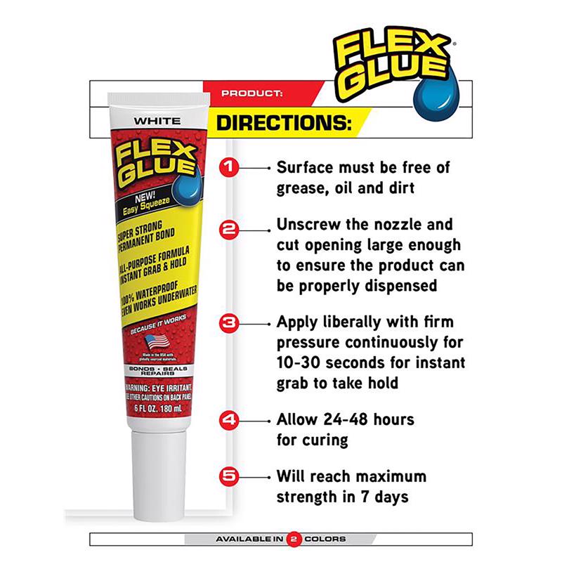 Flex Seal Family of Products Flex Glue Super Strength Rubber White Adhesive 6 fl. oz.